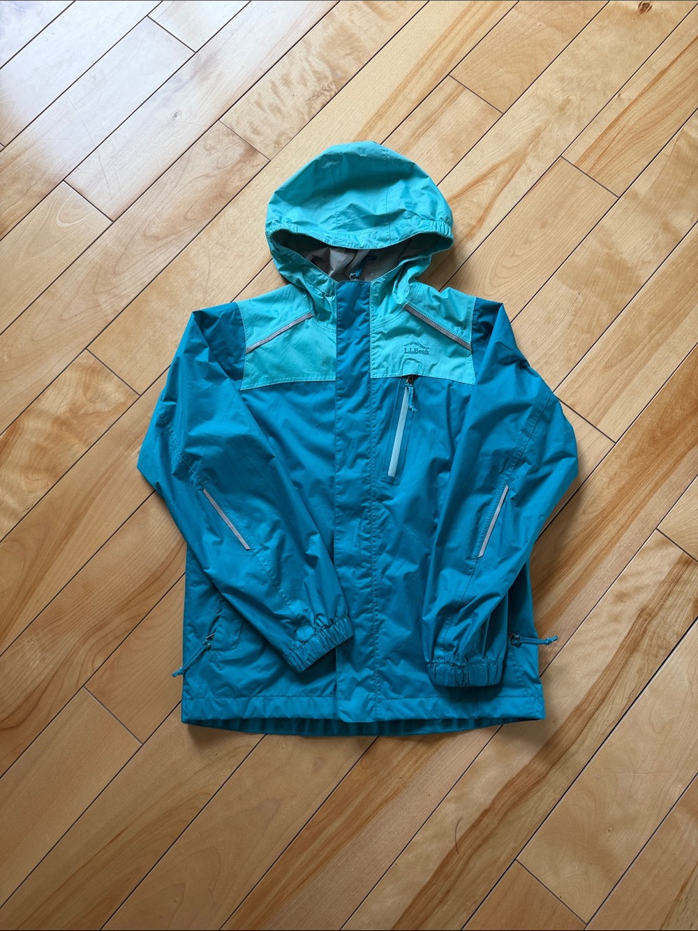L.L. Bean Kids Teal and Aqua Rain Jacket
